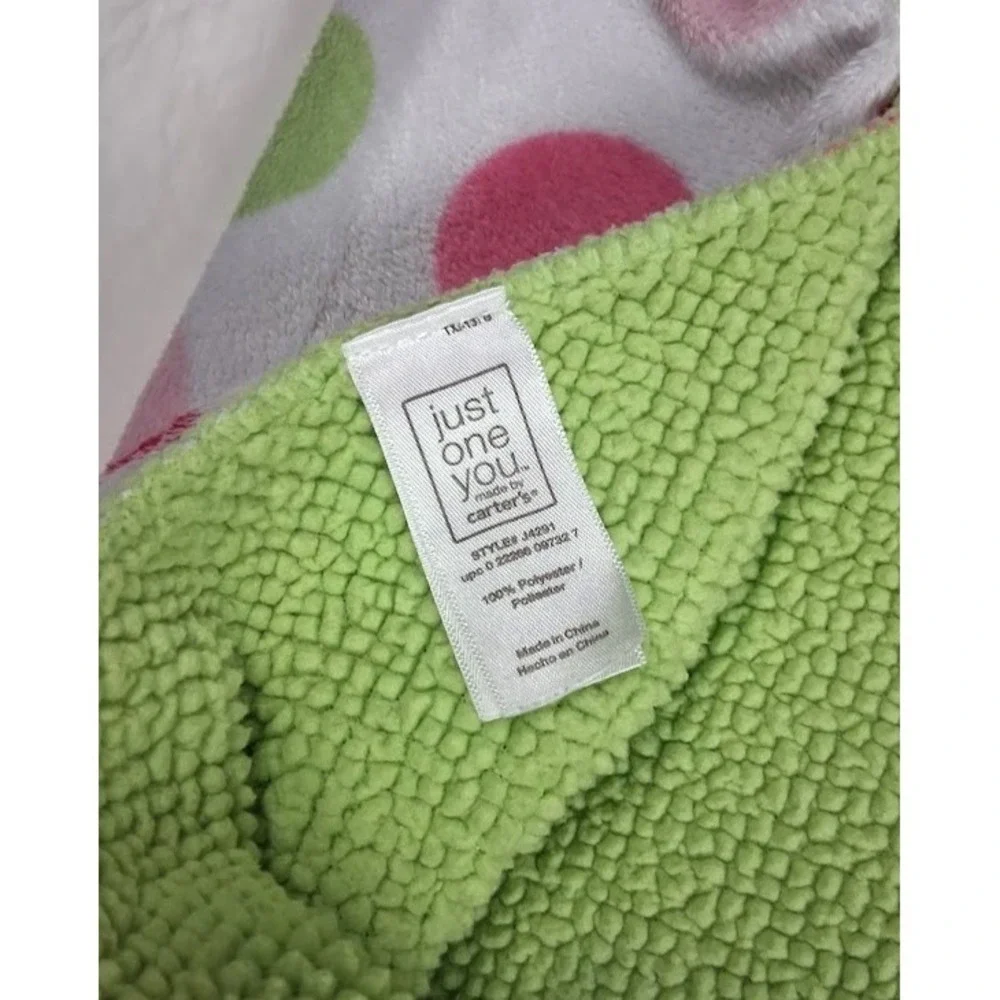 Just One You Carter's Pink Green Big Polka Dot Baby Blanket Sherpa Lovey Girl